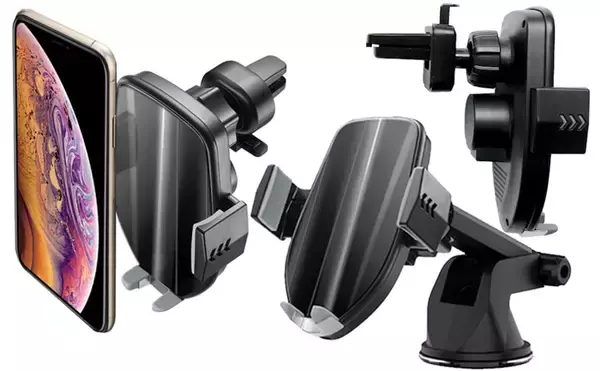 「ワンタッチで強力固定！車載用Qiワイヤレス充電器＋3種の強力ホルダーセットが登場｜スマホスタンドとしても使える」の画像
