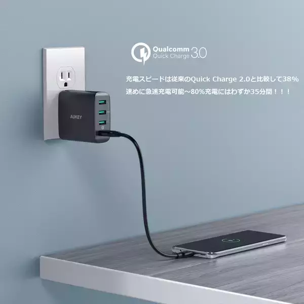 「クーポンコードでお得にゲット！ QC3.0対応のAUKEY4ポート急速充電器がAmazonで500台のみ期間限定セール価格に」の画像