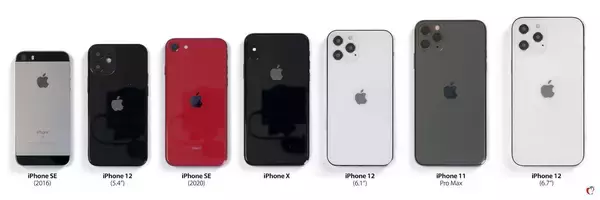 「iPhone 12シリーズの全サイズのモックアップと歴代iPhoneをサイズ比較した画像が公開！」の画像