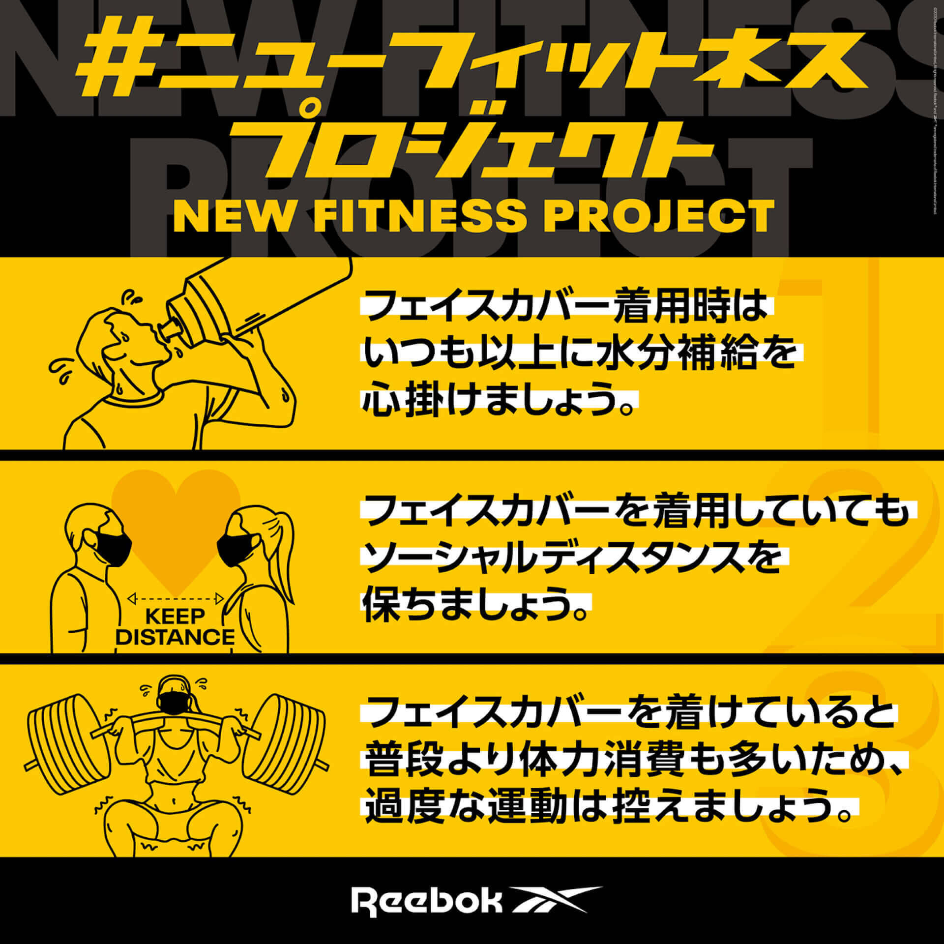 リーボックが通気性に優れたオリジナルフェイスカバー『Reebok Face Cover』を発売決定！3枚1組で洗濯も可能