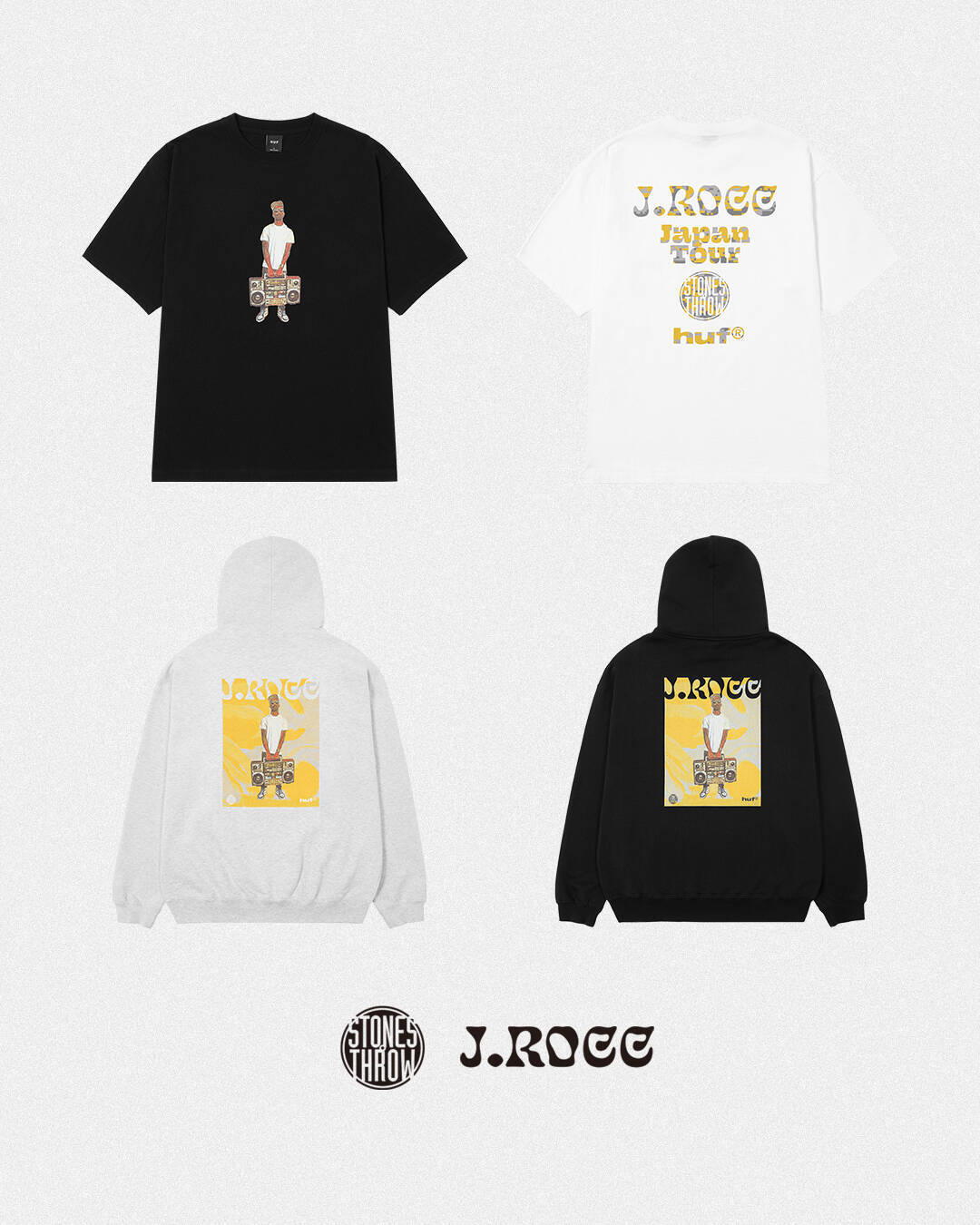 〈HUF〉がレジェンドDJ J Roccの日本ツアーを記念して〈Stones Throw〉を招いたトリプルコラボを発表