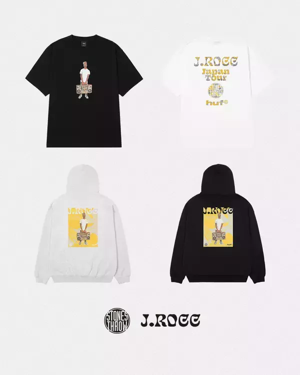 「〈HUF〉がレジェンドDJ J Roccの日本ツアーを記念して〈Stones Throw〉を招いたトリプルコラボを発表」の画像