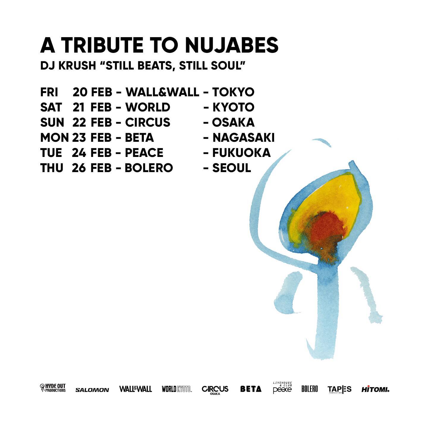 生前のNujabesと親交があったDJ KRUSHが全都市に出演決定