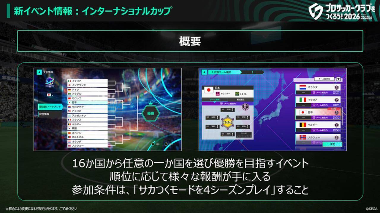 サカつく2026、期間限定イベント「インターナショナルカップ」追加！影山優佳さんの特別練習カード“知の探究者”も登場