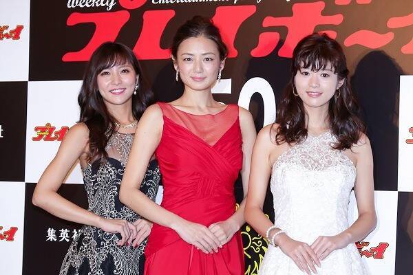 グラドル石川恋 片山萌美 馬場ふみかが妖艶ドレスで共演 週刊プレイボーイの50周年祝う 16年10月15日 エキサイトニュース