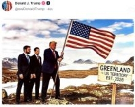 トランプ米大統領、グリーンランドに上陸する写真をSNSに投稿