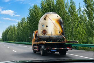 高速道路でむき出しのまま運ばれる有人宇宙船「神舟22号」の帰還カプセルに遭遇―中国
