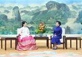 「彭麗媛氏、韓国大統領夫人の金恵景氏と茶話会」の画像1