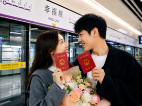 「幸福壩」駅構内にある婚姻登記所、開設2年で5700組超の登記受理―中国メディア