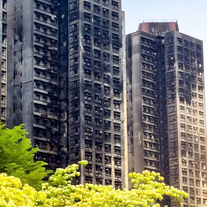 香港の高層住宅火災から5カ月、被災住民が初めて一時帰宅、当局は買い戻しを提案