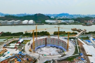 中国大湾区の「スーパー工事」、獅子洋大橋で西アンカーブロックの設置完了