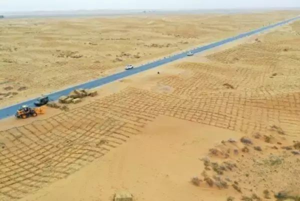 「内モンゴル自治区のトングリ砂漠、「草方格」で砂漠化対策―中国」の画像