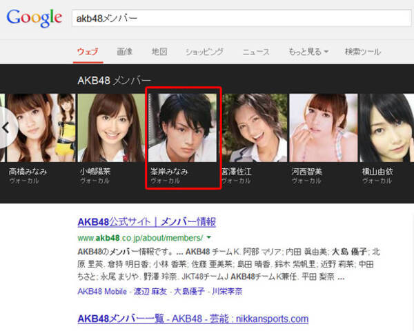 不思議 Googleで Akb メンバー と検索するとなぜか峯岸みなみさんだけ男性の画像が表示される 13年9月9日 エキサイトニュース