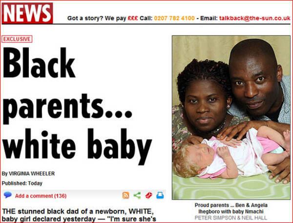 黒人の夫婦に白人のように真っ白な赤ちゃんが生まれる 専門家 極めて異例だ 10年7月21日 エキサイトニュース