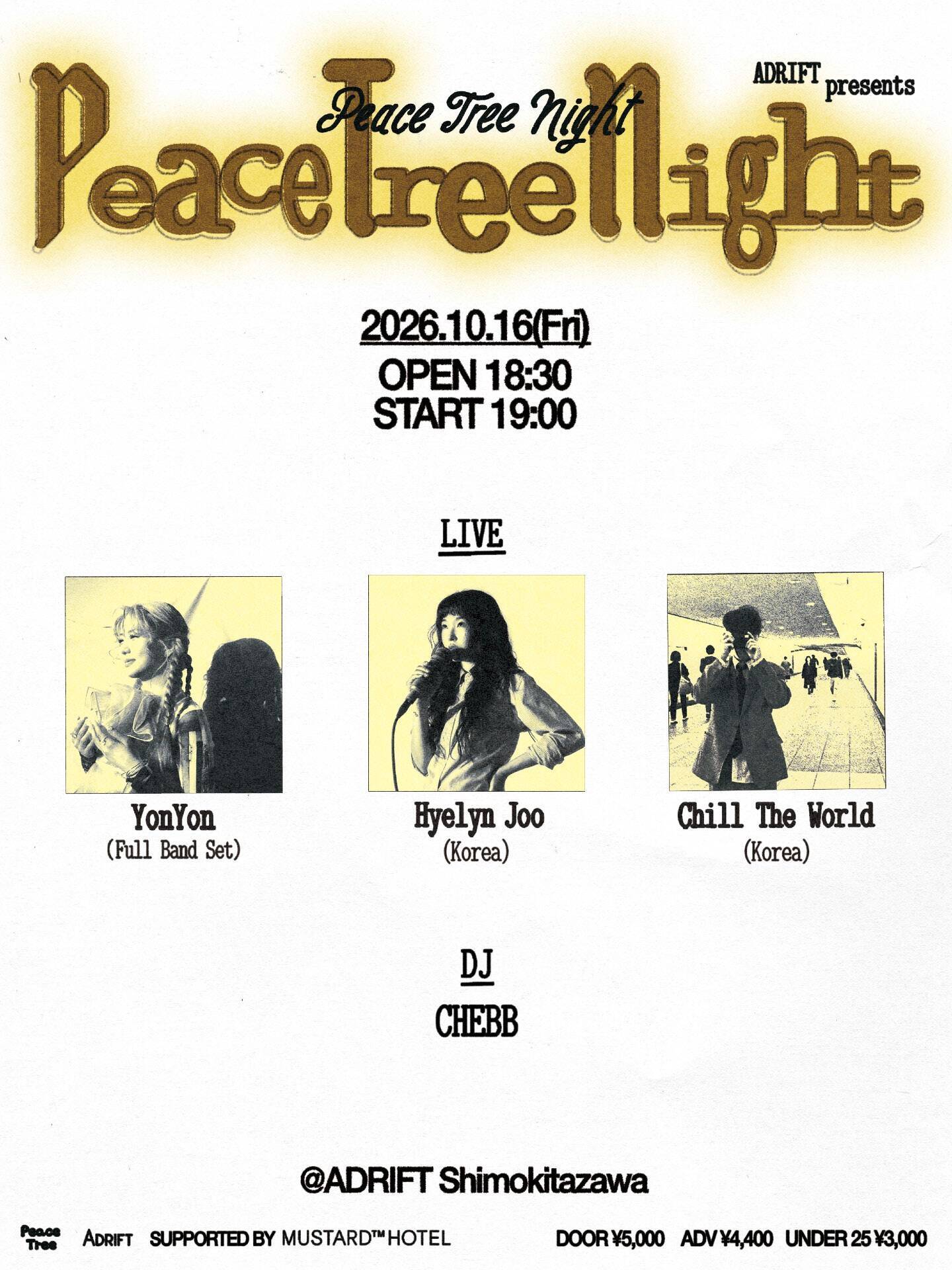 YonYon主催「Peace Tree Night」3年ぶり開催　韓国R&B注目株Hyelyn Joo、Chill The Worldが初来日