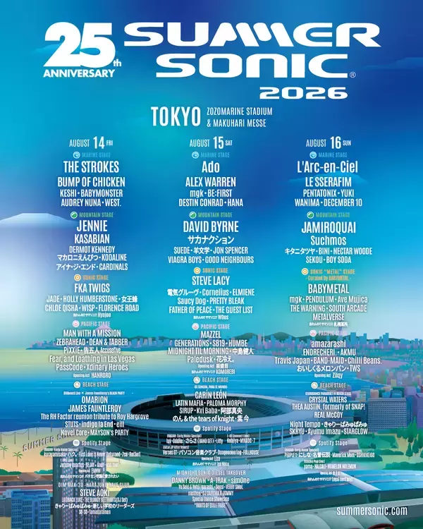 「デヴィッド・バーン、ジャミロクワイ、JENNIE、BINI…サマーソニック2026「海外アクト」の見どころ」の画像