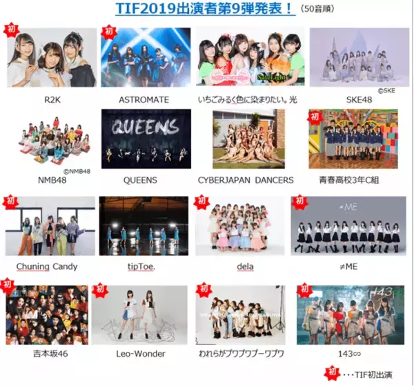 TIF2019 出演アイドル第9弾発表！ コメントリレーに「tipToe.」からメッセージ！ 「SKE48」「NMB48」「吉本坂46」「≠ME」「青春高校3年C組」など合計16組がラインナップ！