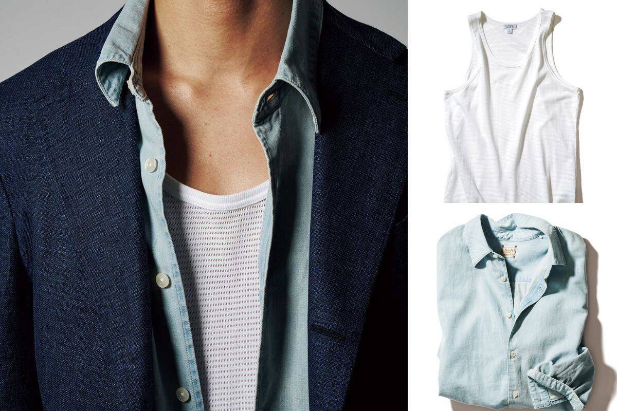 いつもの白インナーと 薄青デニムと相性抜群！ジャケット買うなら、"ビーチサンド色"と"海色"