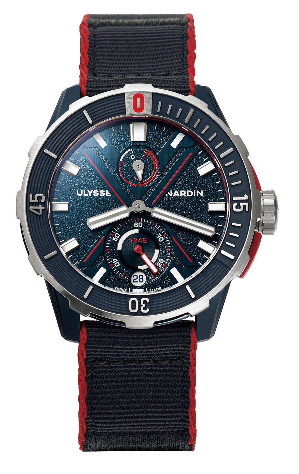 腕時計とファッション：白にネイビーの差し色ブルー文字盤の時計は白ブルゾン合わせで爽やかに！