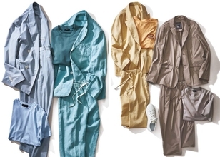 抜け感のあるセットアップ着こなしはインナーを同系色Tで揃えるのがコツ！