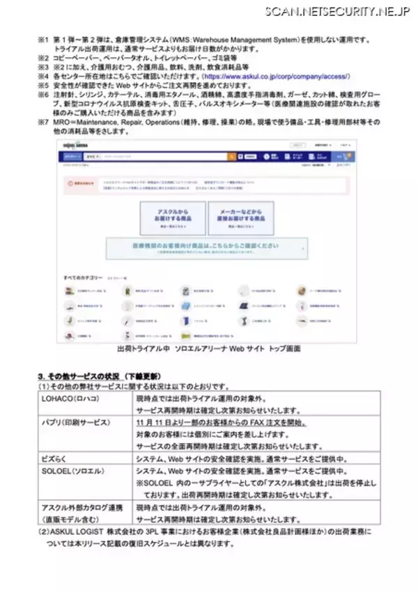 「アスクルへのランサムウェア攻撃、ASKUL（事業所向け）サービスを先行して復旧対応」の画像