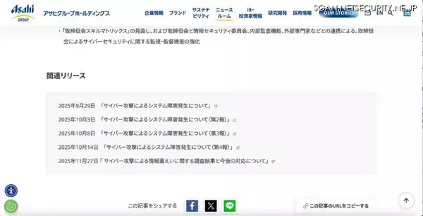 「アサヒグループホールディングスへのランサムウェア攻撃、個人情報 115,513 件の漏えいを確認」の画像
