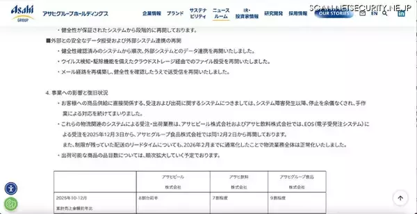 「アサヒグループホールディングスへのランサムウェア攻撃、個人情報 115,513 件の漏えいを確認」の画像