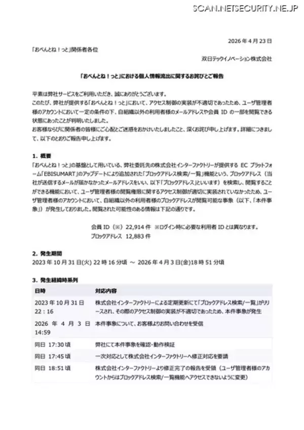 「アクセス制御の実装が不適切 ～「おべんとね！っと」で個人情報流出」の画像