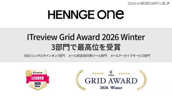 HENNGE One が「ITreview Grid Award 2026 Winter」の 3 部門で最高位 Leader 受賞