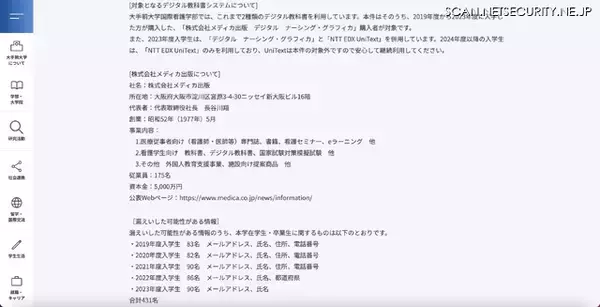 「国際看護学部入学生 431 名の個人情報が漏えいした可能性 ～ メディカ出版へのランサムウェア攻撃」の画像