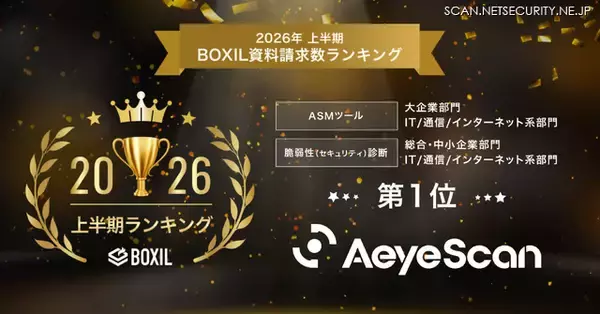 AeyeScan が「2026年上半期 BOXIL資料請求数ランキング」の ASMツール 大企業部門 1 位・脆弱性診断 総合 1 位に選出