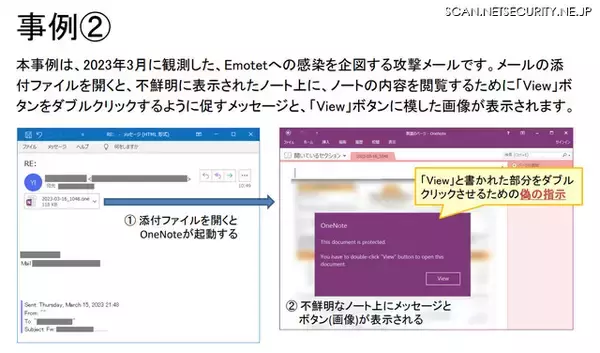 「OneNote形式のファイルを悪用した攻撃増加、手口と対策公開」の画像