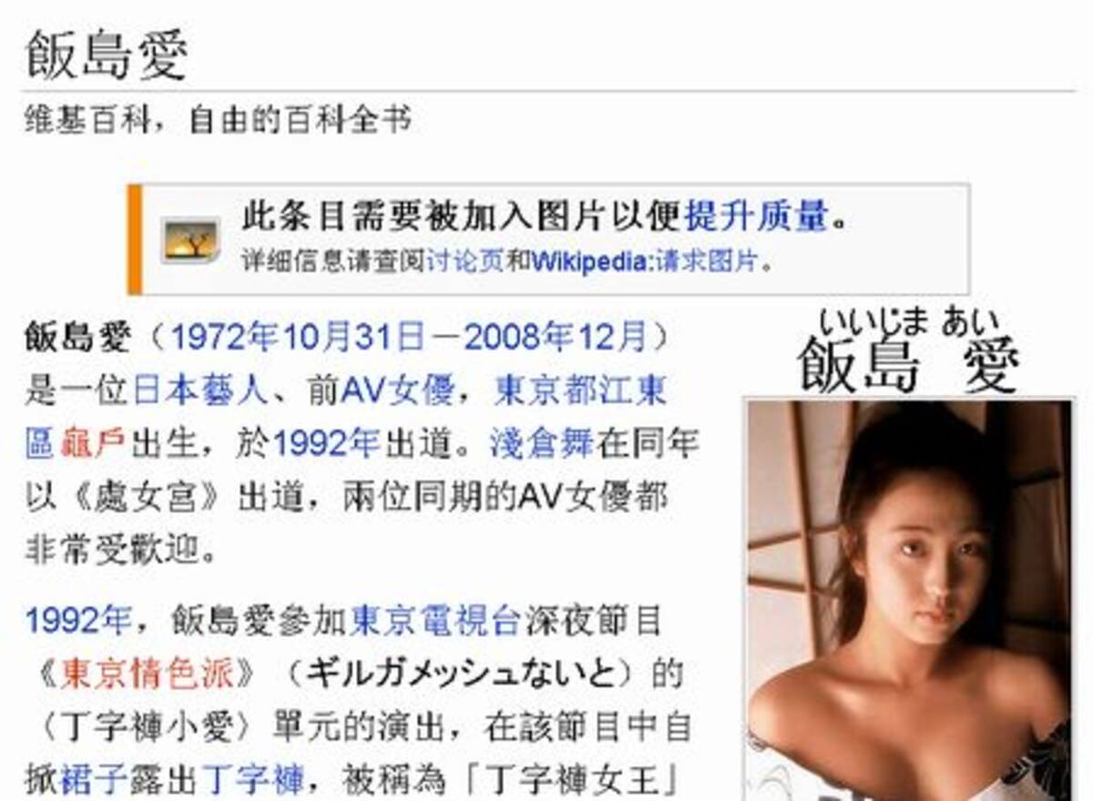 飯島愛さん死去 中国ではウィキペディアが 速報 08年12月24日 エキサイトニュース