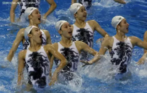 仁川アジア競技大会　開幕を前に、北朝鮮のシンクロ代表が練習