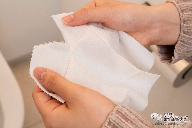 破れにくいという噂は本当だった…！ 『HouseLab 流せるトイレクリーナー レモンミントの香り』は、1枚でトイレを思う存分拭けるタフがさがいい