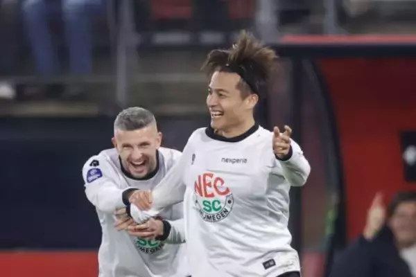 佐野航大が強烈ミドル弾！…NECは4連勝＆3位浮上！　毎熊途中出場＆市原現地観戦のAZは反撃及ばず