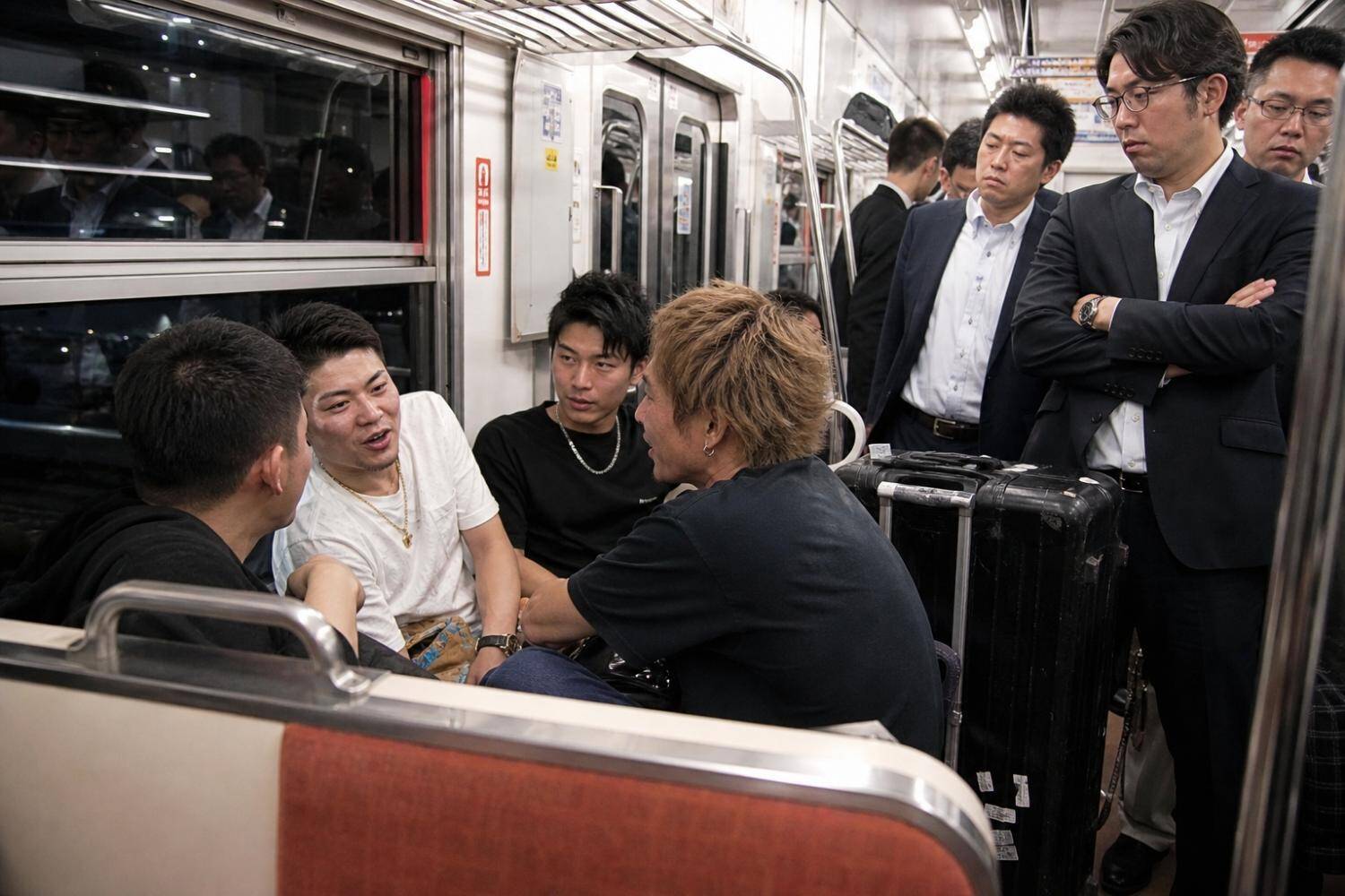 電車内は満席状態なのに…「通路をふさいで酒を飲む若者4人組」を追い払った60代男性の“静かな一言”／電車内で迷惑がられている行為ランキングを調べてみた