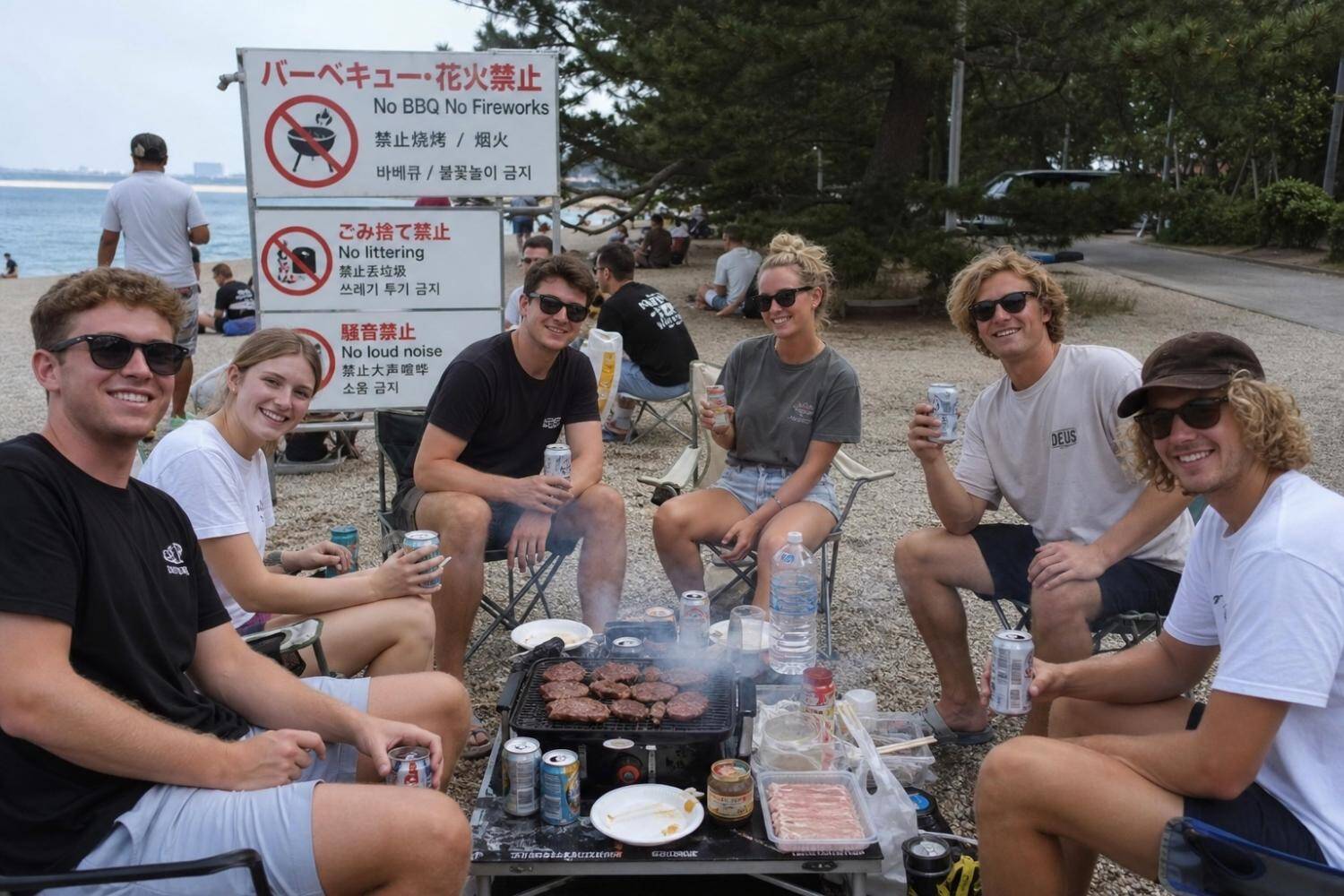 “BBQ禁止”無視で大騒ぎ。「No problem」と笑う外国人観光客が警察に連行されるまで
