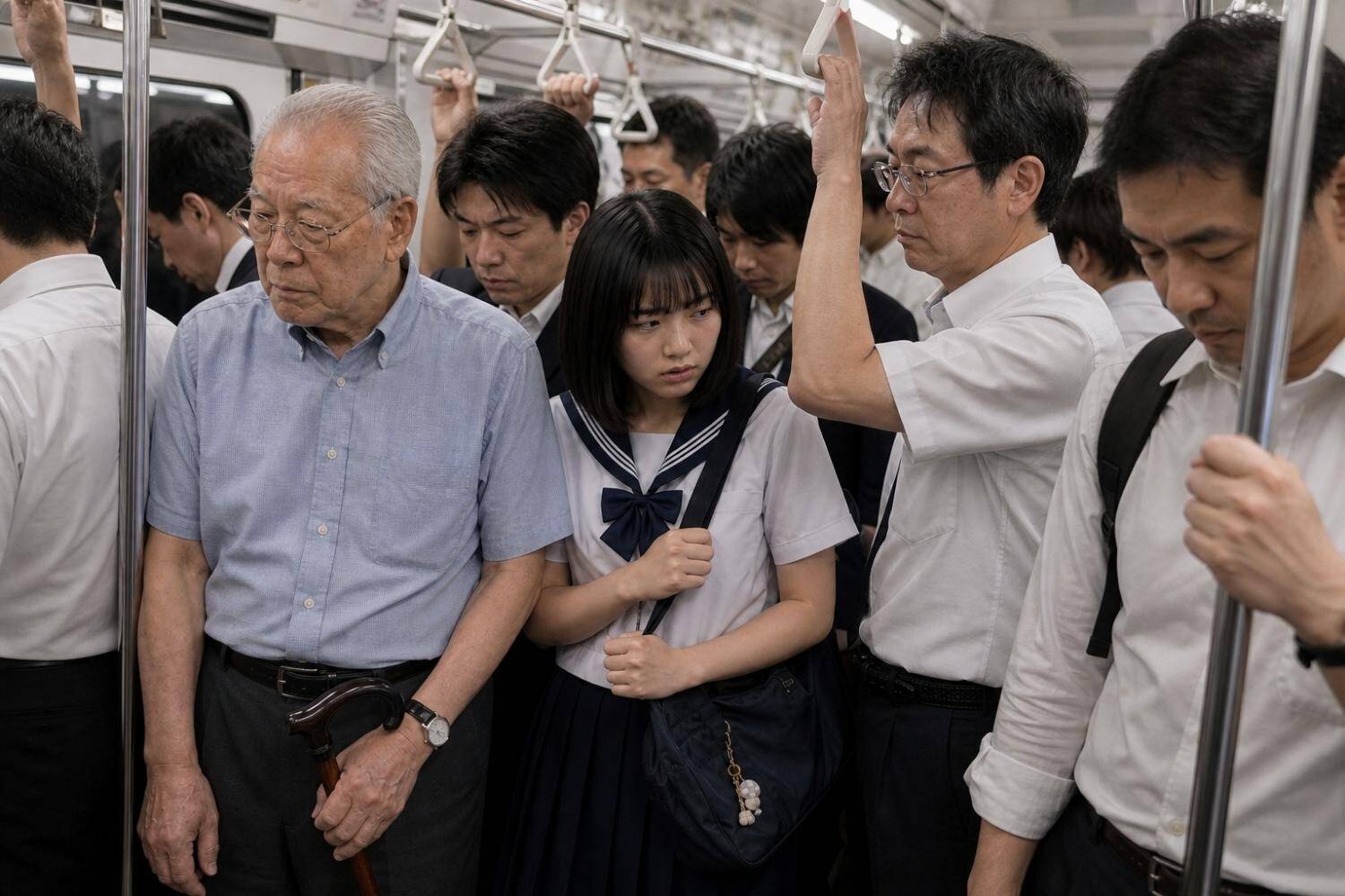 「叩かれた女子中学生が泣いていた」満員電車で“杖を振り回す”高齢者が暴走。“屈強な白人男性”が英語で注意した結果…／満員電車のストレス、みんなは何に感じている？迷惑行為ランキングを調べてみた
