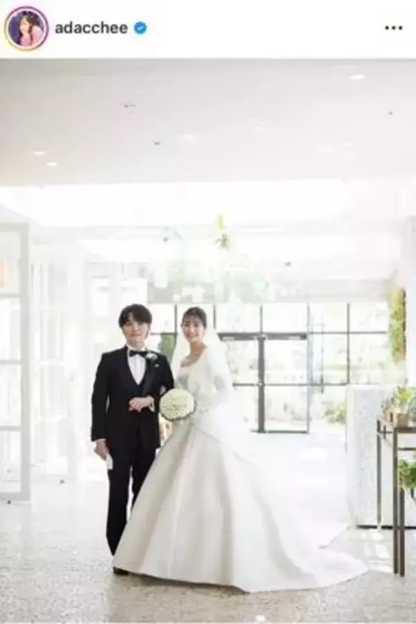 足立梨花「結婚式から二周年」でイケメン夫との思い出ウェディングショット披露！「プリンセス」「女神様だー」