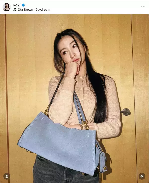 Ｋｏｋｉ，ニット×デニムコーデがお似合い！ハーフアップの　「Ｔｏｄａｙ’ｓ　ｏｕｔｆｉｔ」