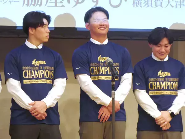 【大学野球】 青学大がリーグ戦６連覇を祝う 前人未到のＶ７へ渡部海＆鈴木泰成のドラ１候補が決意