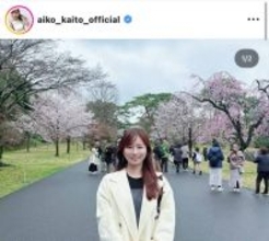 皆藤愛子アナ、桜バックのショットに絶賛の声！　「桜も良いけど…」「絵になります」「桜もよく似合う」