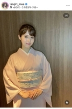 社長と結婚の女子アナ、“乙女色”の着物姿に「堪りませんね」「めちゃくちゃ上品」「和服美人」な谷尻萌アナ