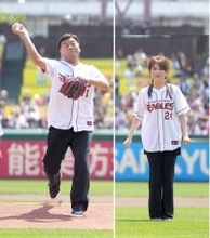 【楽天】東北高校ＯＢ「夢グループ」石田重廣社長が始球式でワンバン投球「結果はダメでございました」