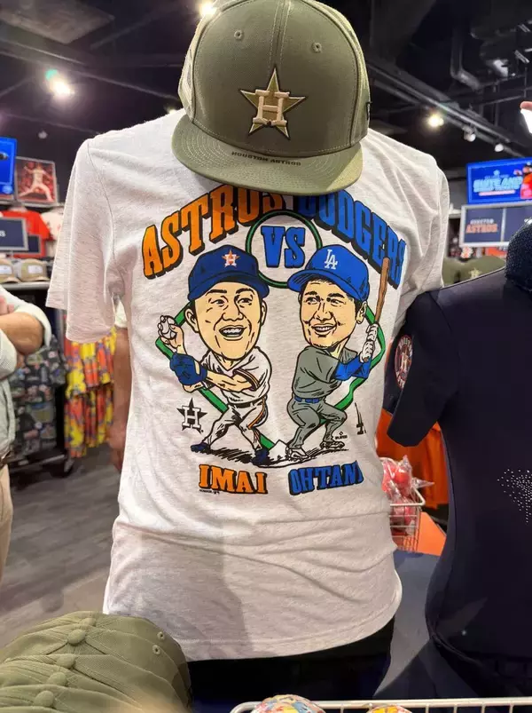 大谷翔平×今井達也　日本人コラボの特別イラストＴシャツが登場…アストロズ本拠地、グッズショップ入り口前に堂々展開