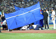 【ヤクルト】中村悠平にアクシデント　バントの自打球を顔面に受けて担架で搬送される