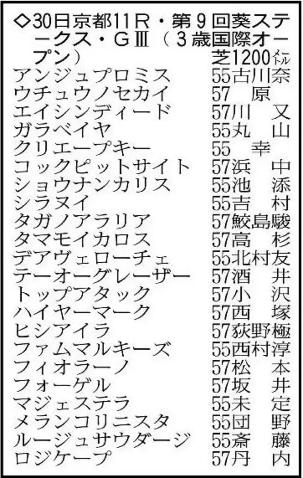 【葵ステークス展望】エイシンディードのスピードに注目　アンジュプロミスの古川奈穂騎手は初重賞制覇がかかる
