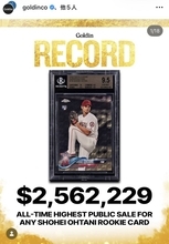 大谷翔平のカードが４億１５５０万円で落札　エンゼルスの新人時代、サインなしも