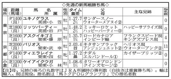 【ＰＯＧ】良血馬・評判馬がそろった先週の新馬戦　勝ち馬だけでなく敗れた馬にも逸材がいる　